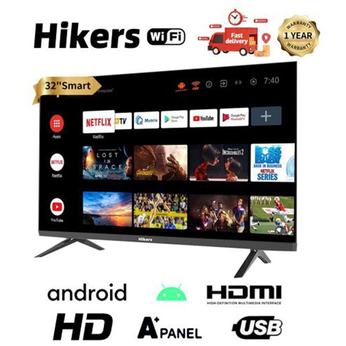 Hikers Hikers Android Tv 32'' GH-32GY-HDS - Frameless Android Smart HD LED TV - HDMI - USB - Black - 1 Year Warranty